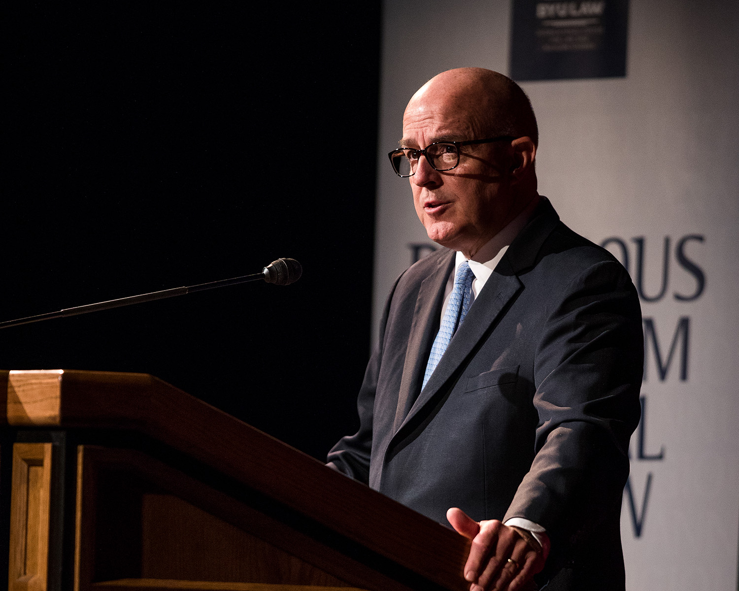 Elder L. Whitney Clayton speaks at the 2018 Religious Freedom Annual Review.