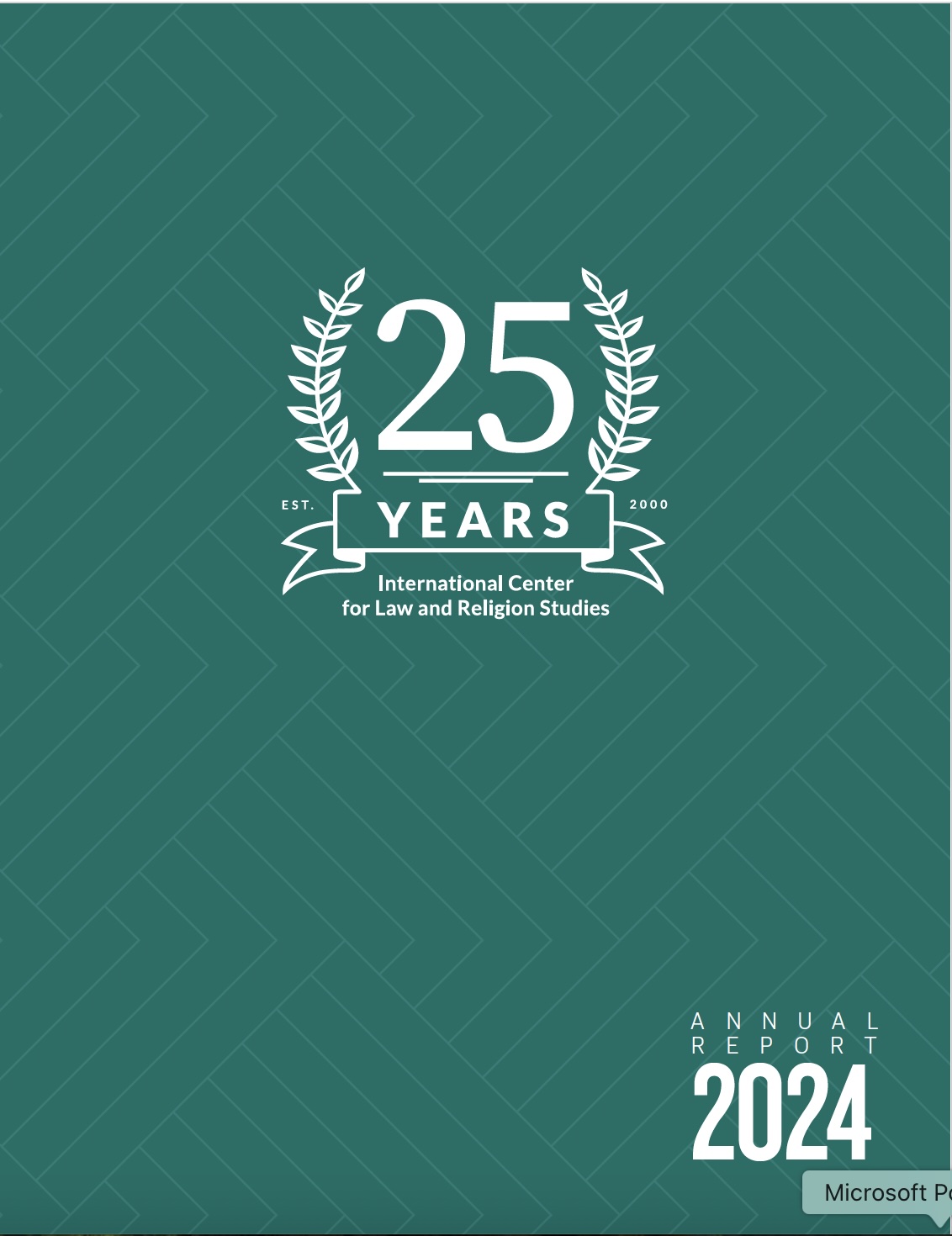 Cover of the 2024 Annual Review. Green cover wiht the logo 25 Years of the International Center for Law and Religion Studies.