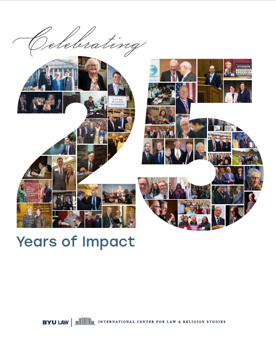 Cover of 25 years of Celebrating the Center. Featuring a photo collage in the shape of the number 25.